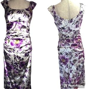 Sexy Spring Date Night Dress Satin Floral Retro-Look Sheath Wedding Guest Size 6
